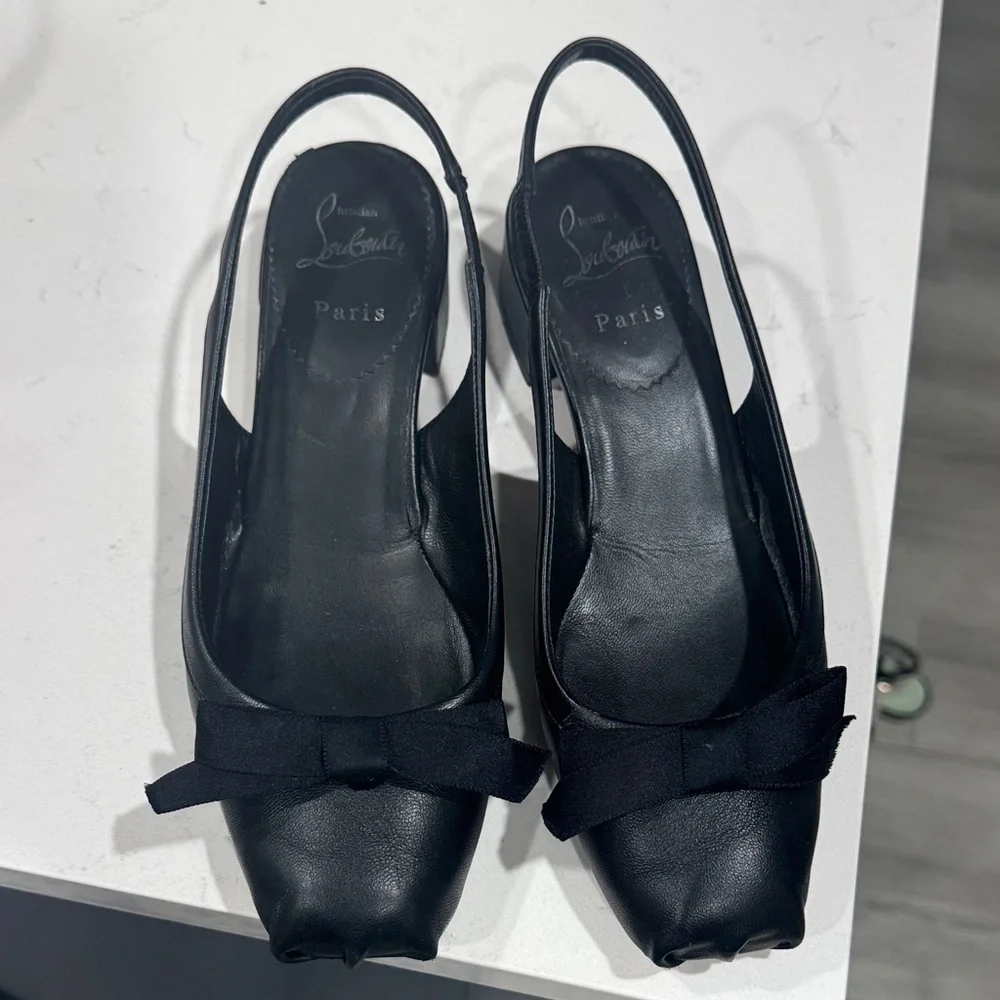 Christian Louboutin Black Bow Slingback Heels - Picture 1 of 2